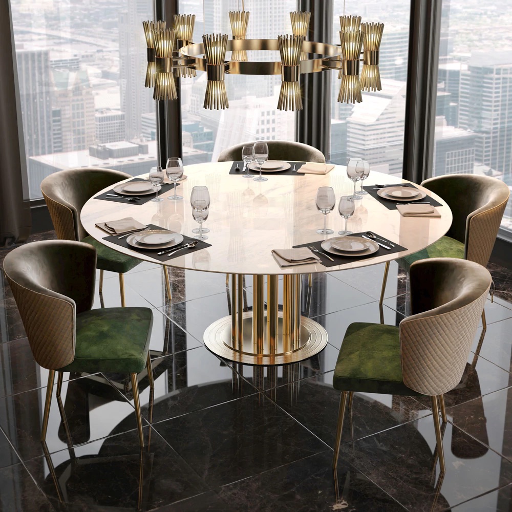 luxury dining tables by Juliettes Interiors - round marble dining table and chairs set