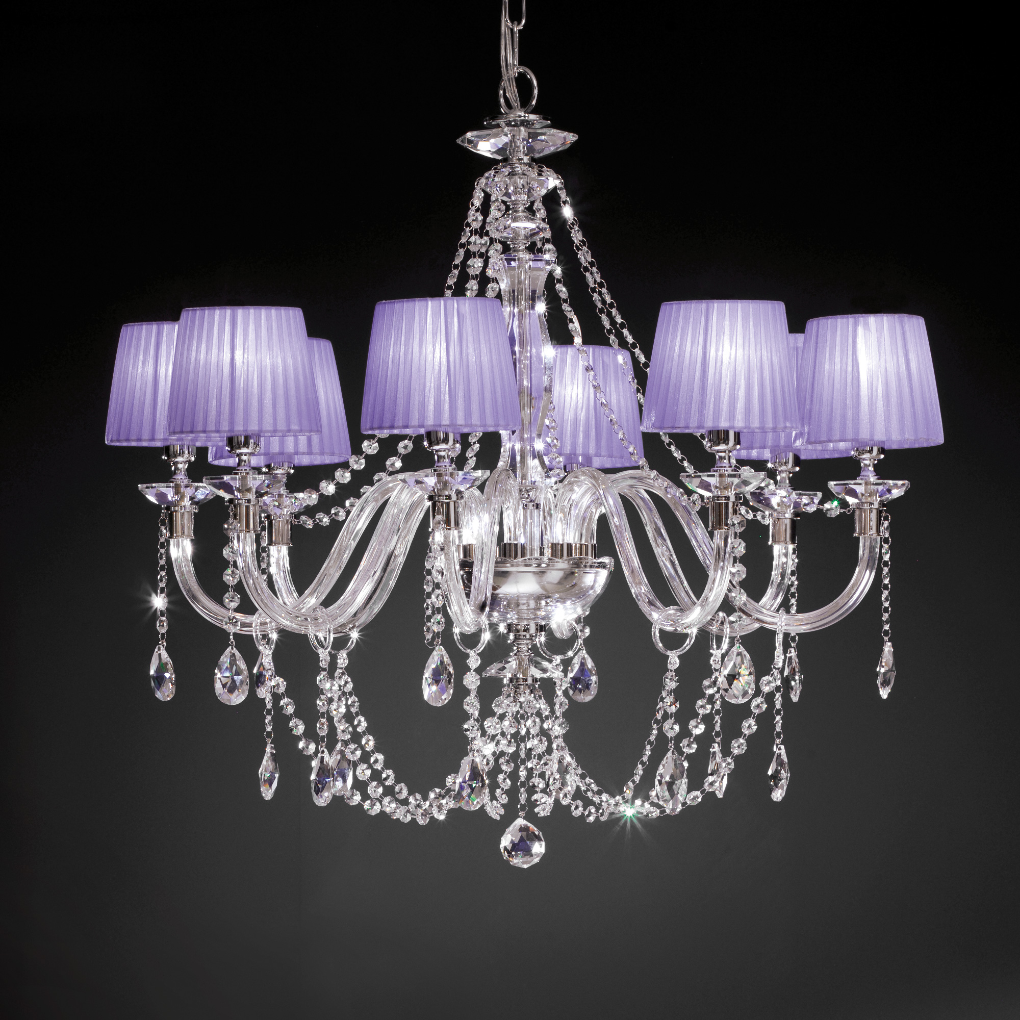 Clear Glass Chandelier With Pleated Shades