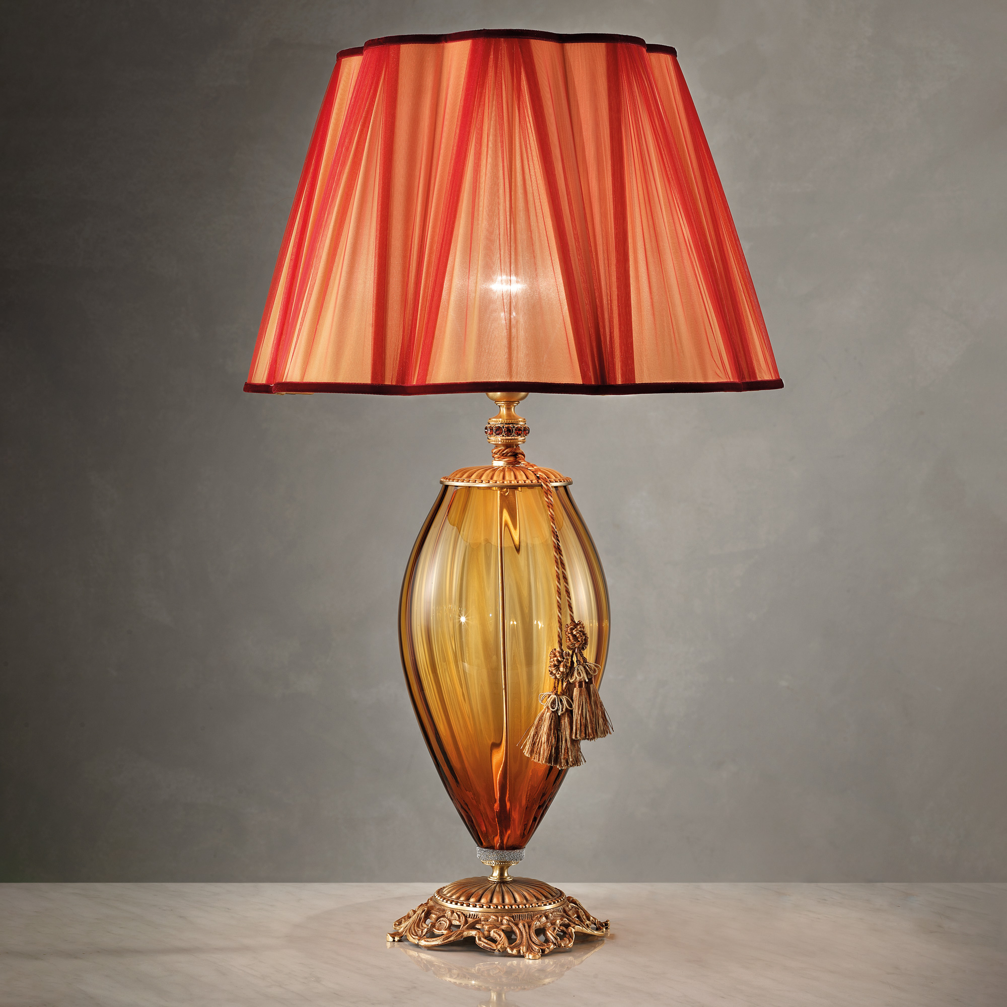 Large Amber Blown Glass Table Lamp