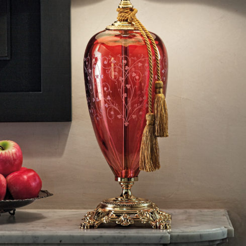 Large Luxury Ornate Ruby Glass Table Lamp - Juliettes Interiors