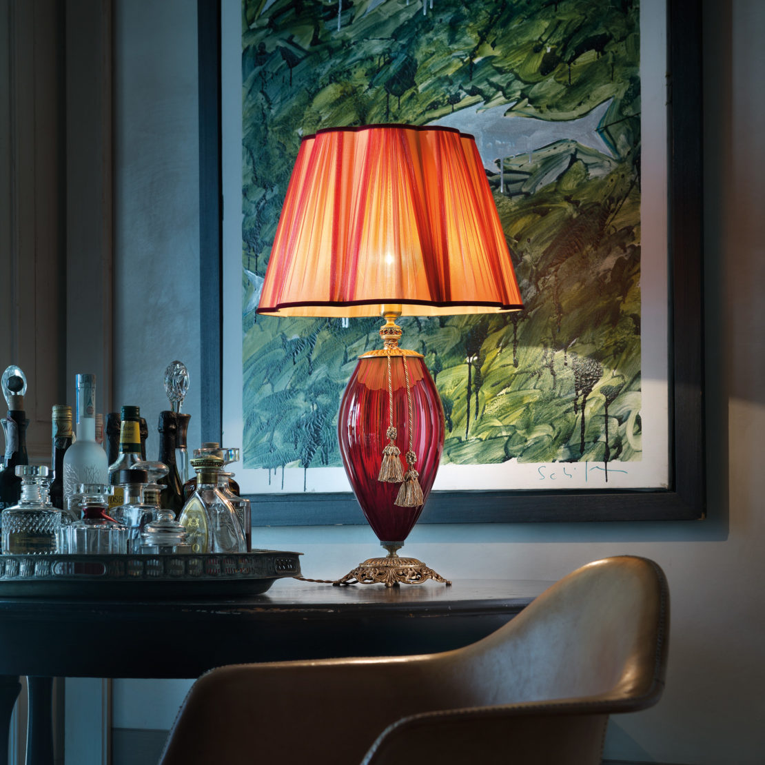 Large Ruby Blown Glass Table Lamp - Juliettes Interiors