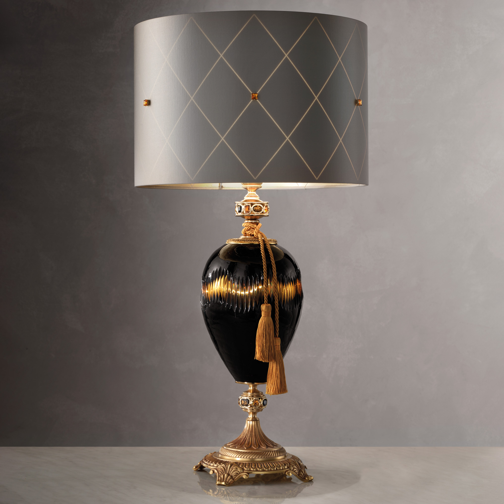 Traditional Amber And Blue Glass Table Lamp
