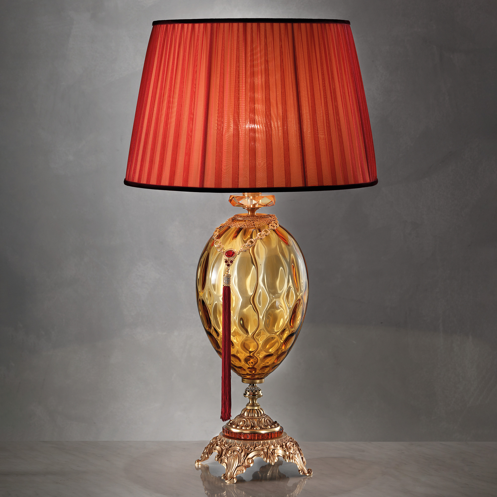Classic Amber Dimpled Glass Table Lamp
