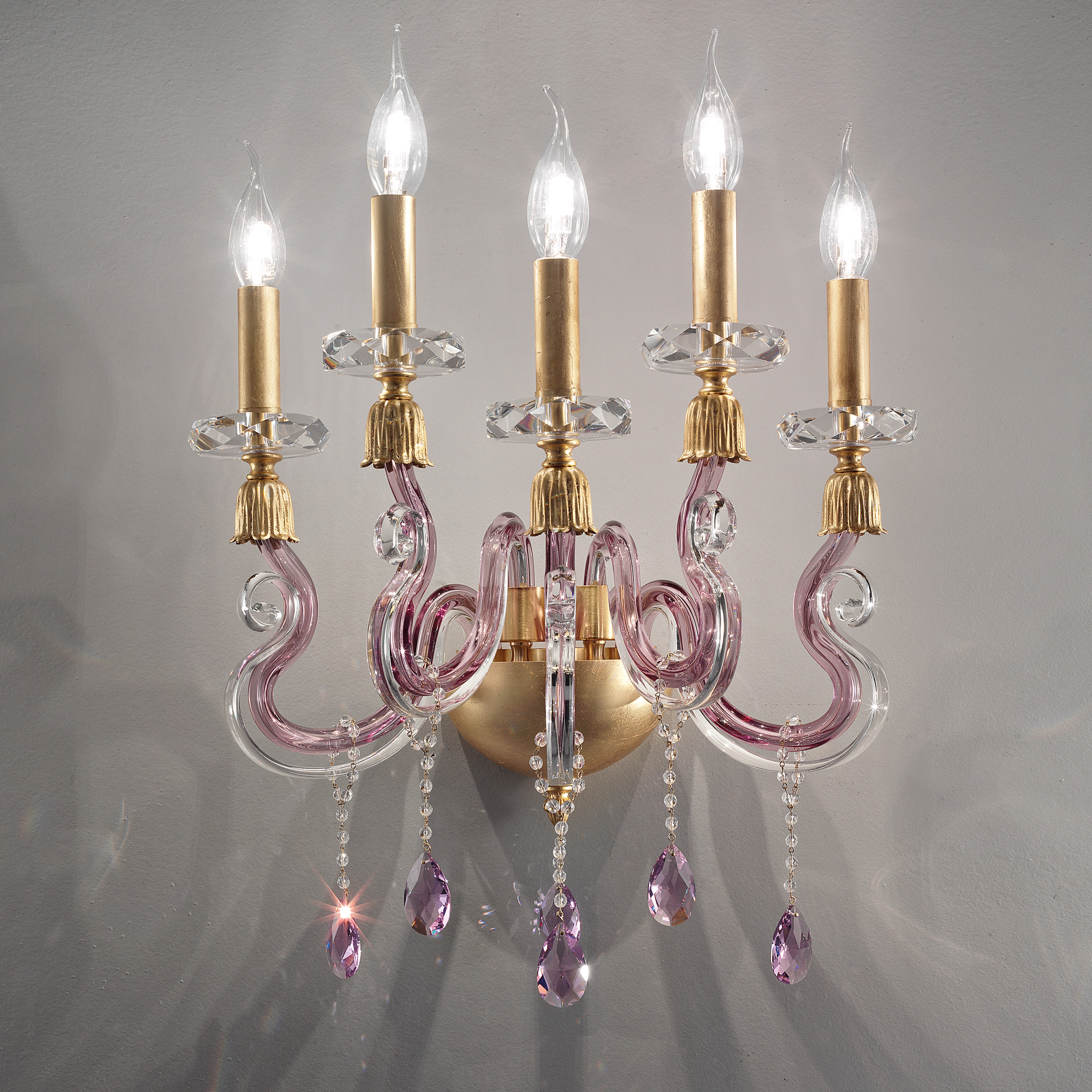 Contemporary 5 Arm Candle Style Glass Wall Light