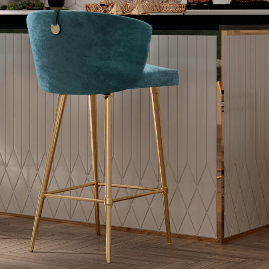 luxury designer light blue modern bar stool with gold metal