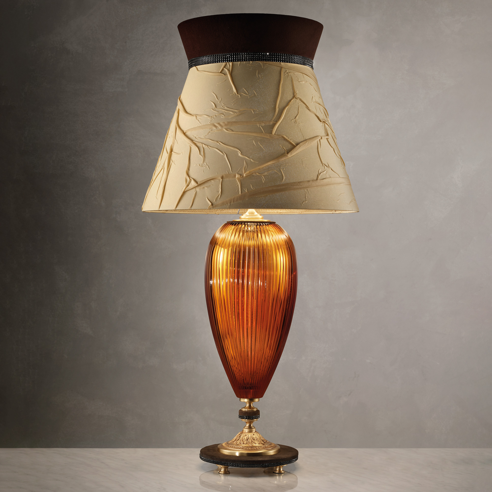 Large Contemporary Amber Cut Crystal Table Lamp