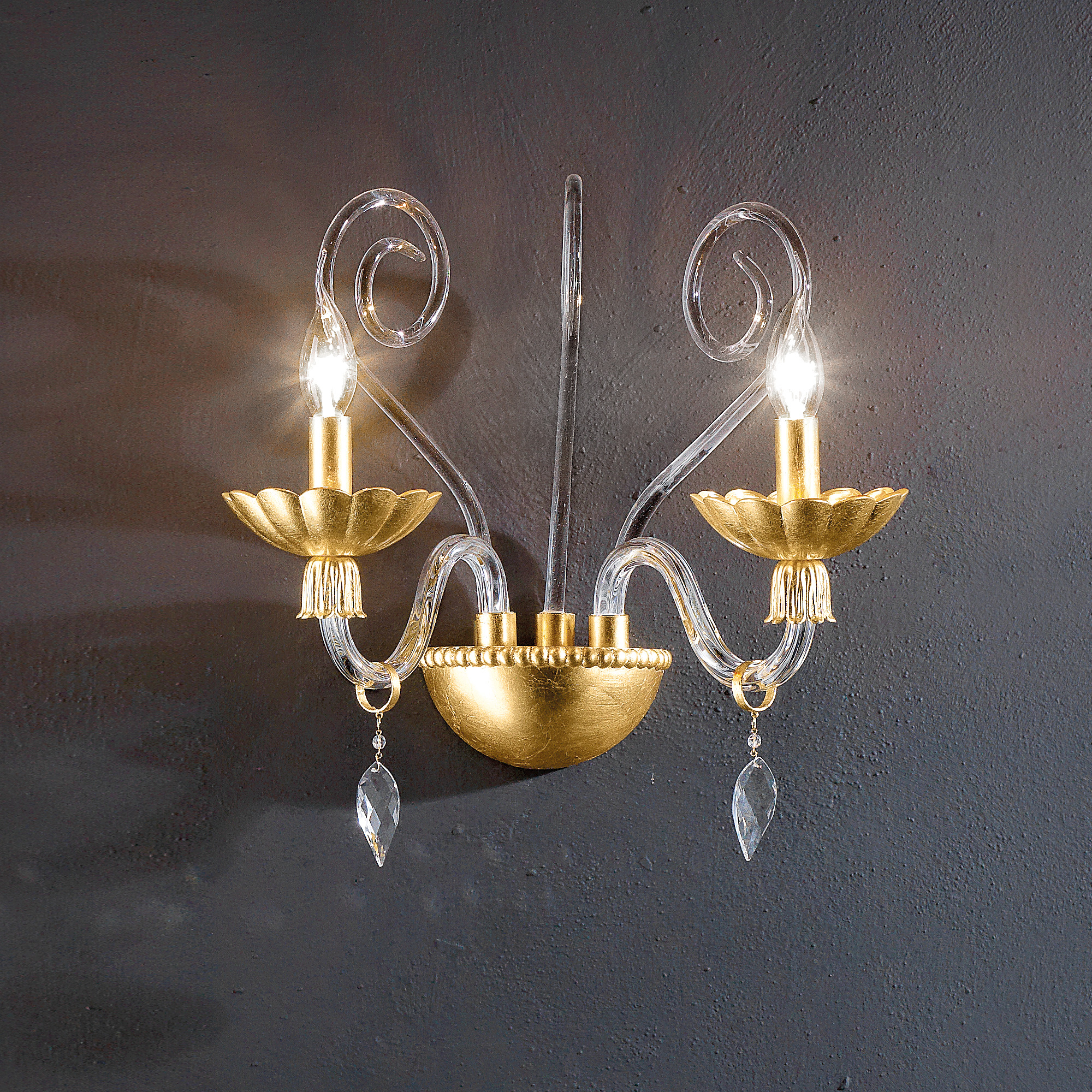 Modern Double Wall Light With Crystal Drops