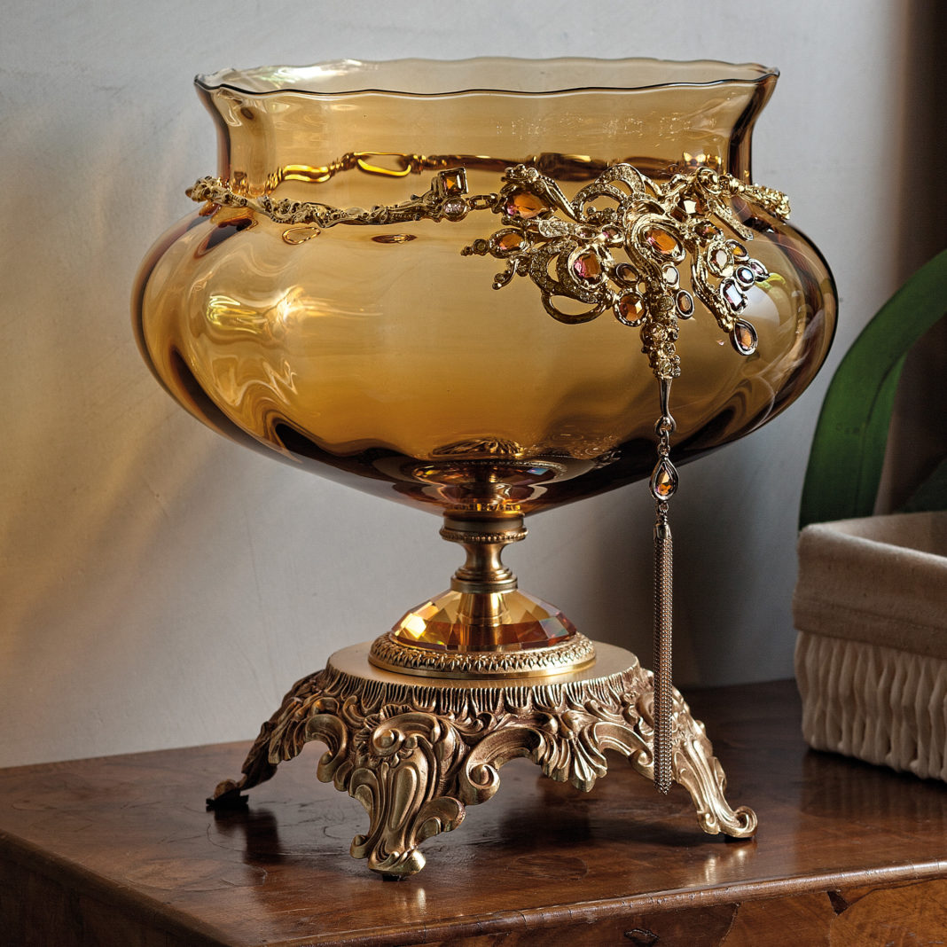 Ornate Jewelled Amber Glass Centrepiece