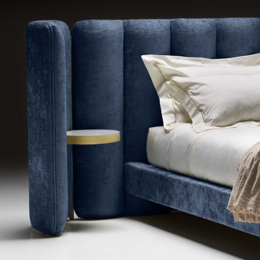 Contemporary Bed With Winged Wide Headboard This luxurious