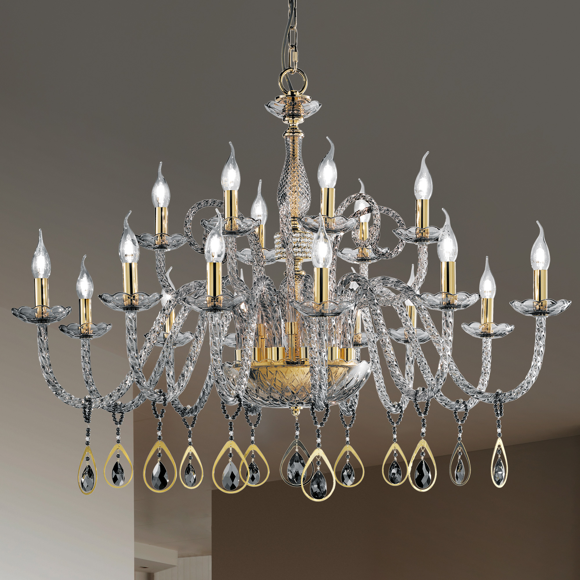 Large Glass Chandelier With Swarovski® Crystals And Pearls