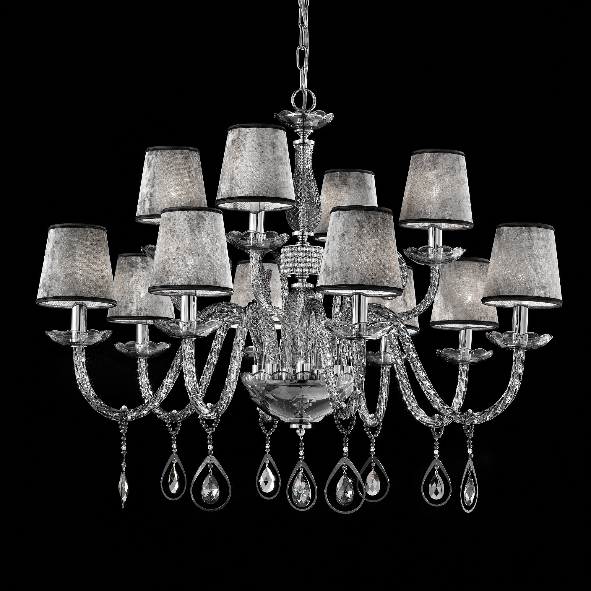 Smoked Glass Chandelier With Shades