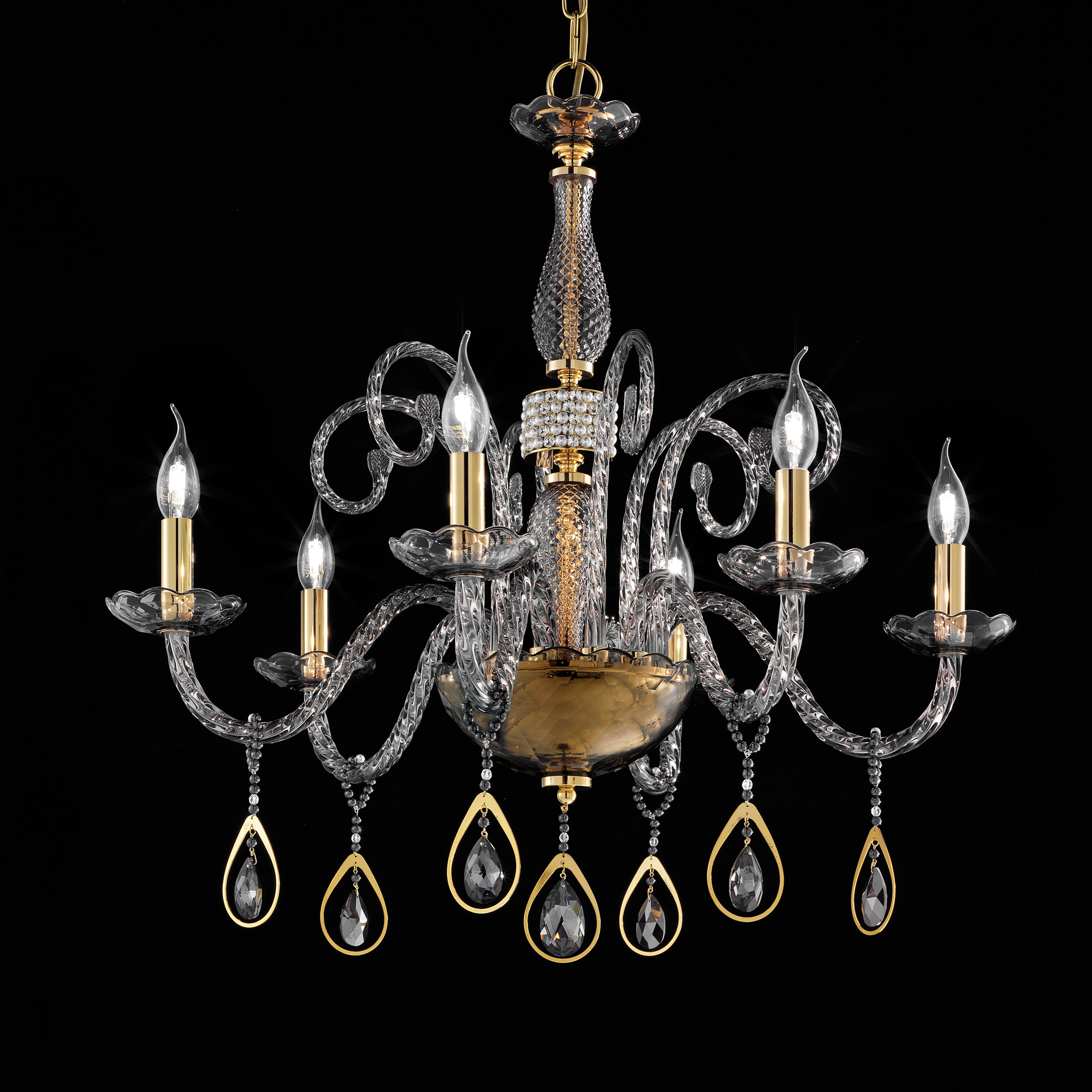 Smoked Glass Chandelier With Swarovski® Crystals And Pearls
