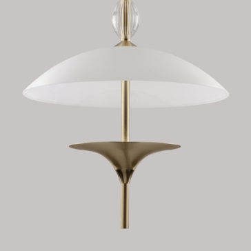 Large Modern Venetian Glass Pendant Light The Large Modern Venetian Glass Pendant Light showcases a sleek, white dome-shaped shade paired with a metallic, brass-colored stem. The design is accentuated by an additional brass element beneath the shade. Set against a plain light gray background, this fixture's elegance truly stands out.