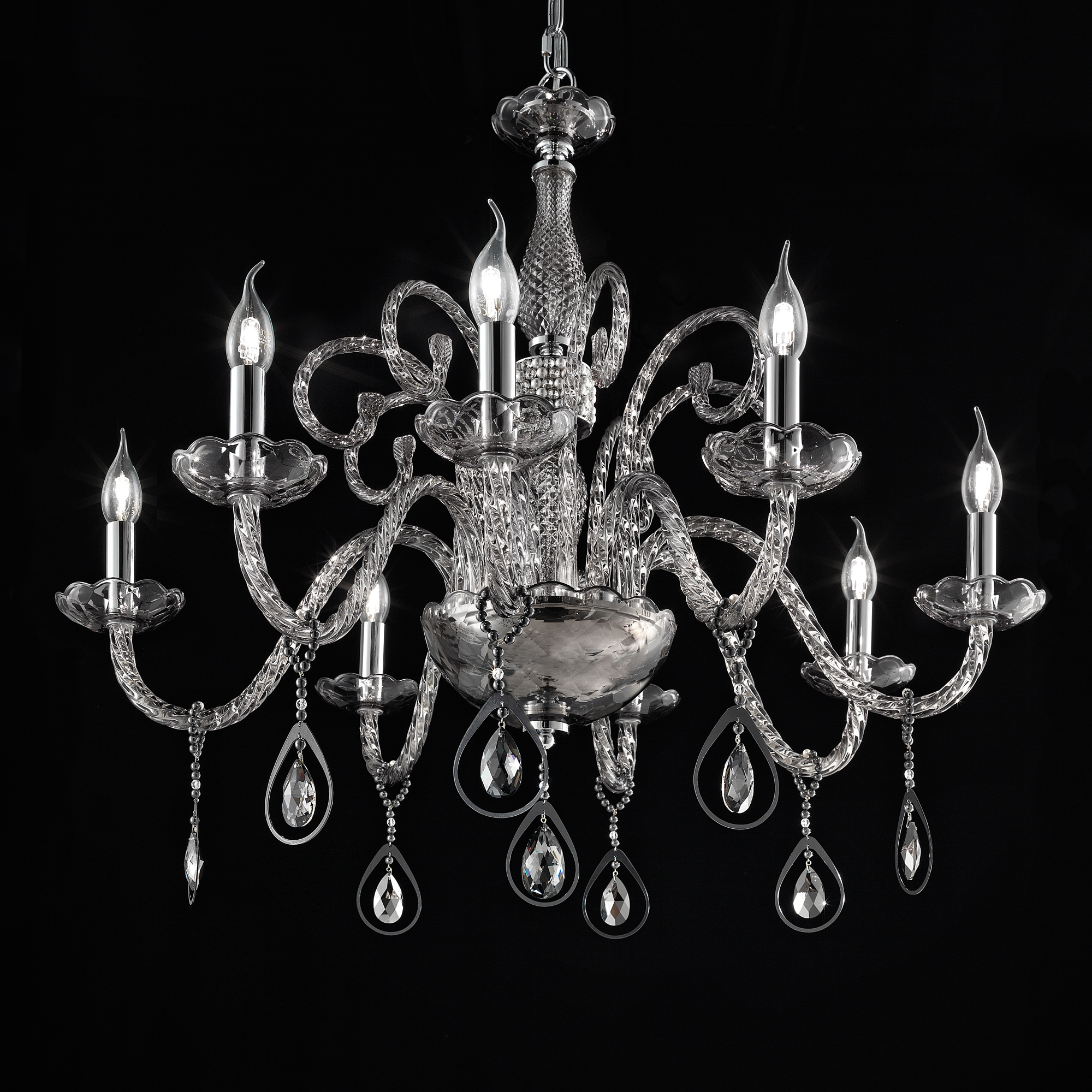 Smoked Glass Chandelier With Pendant Drops