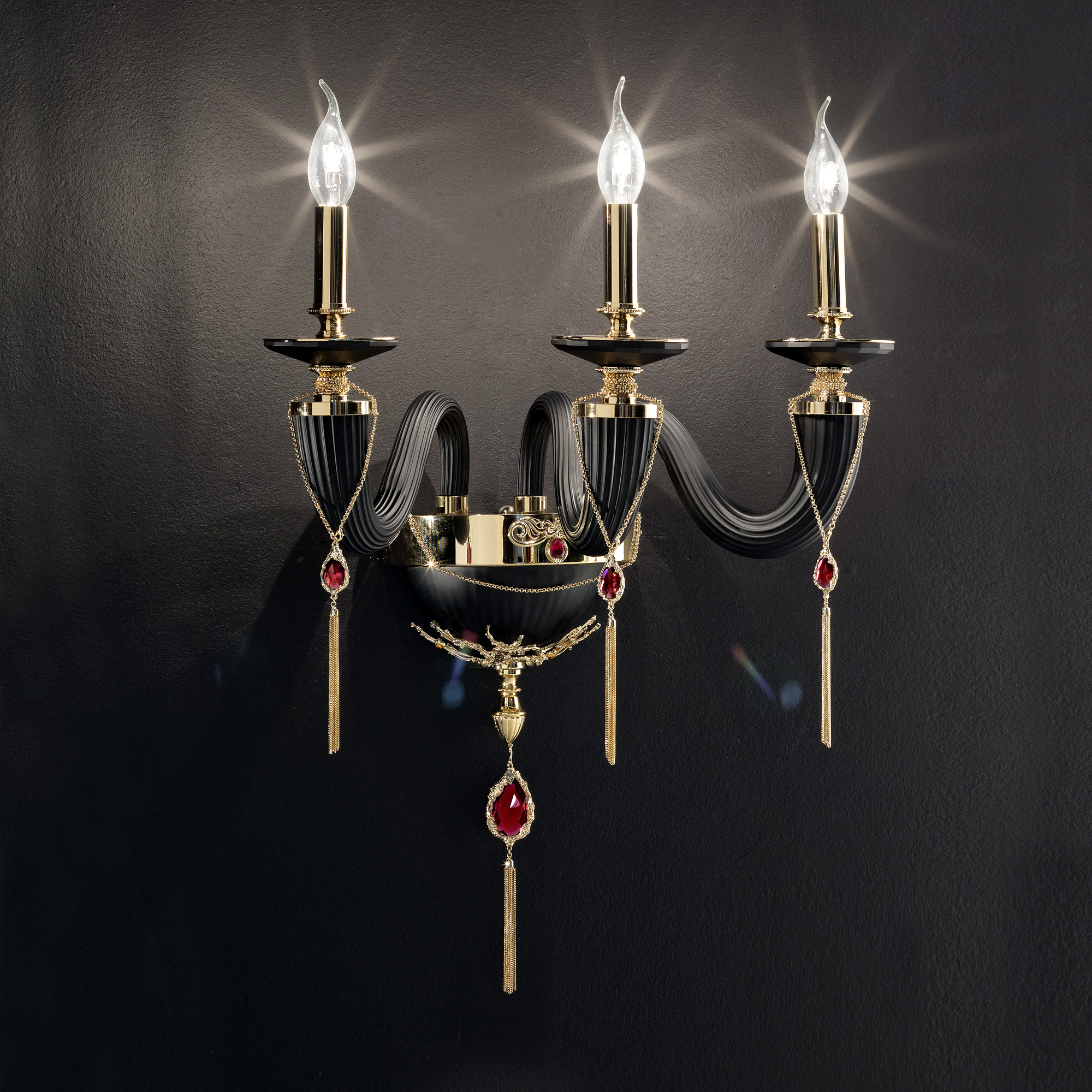Classic Black Triple Wall Light With Swarovski® Crystals