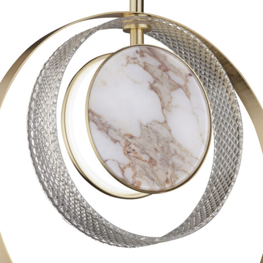 A close-up of the Contemporary Round Pendant Light With Marble Effect, resembling an elegant chandelier.