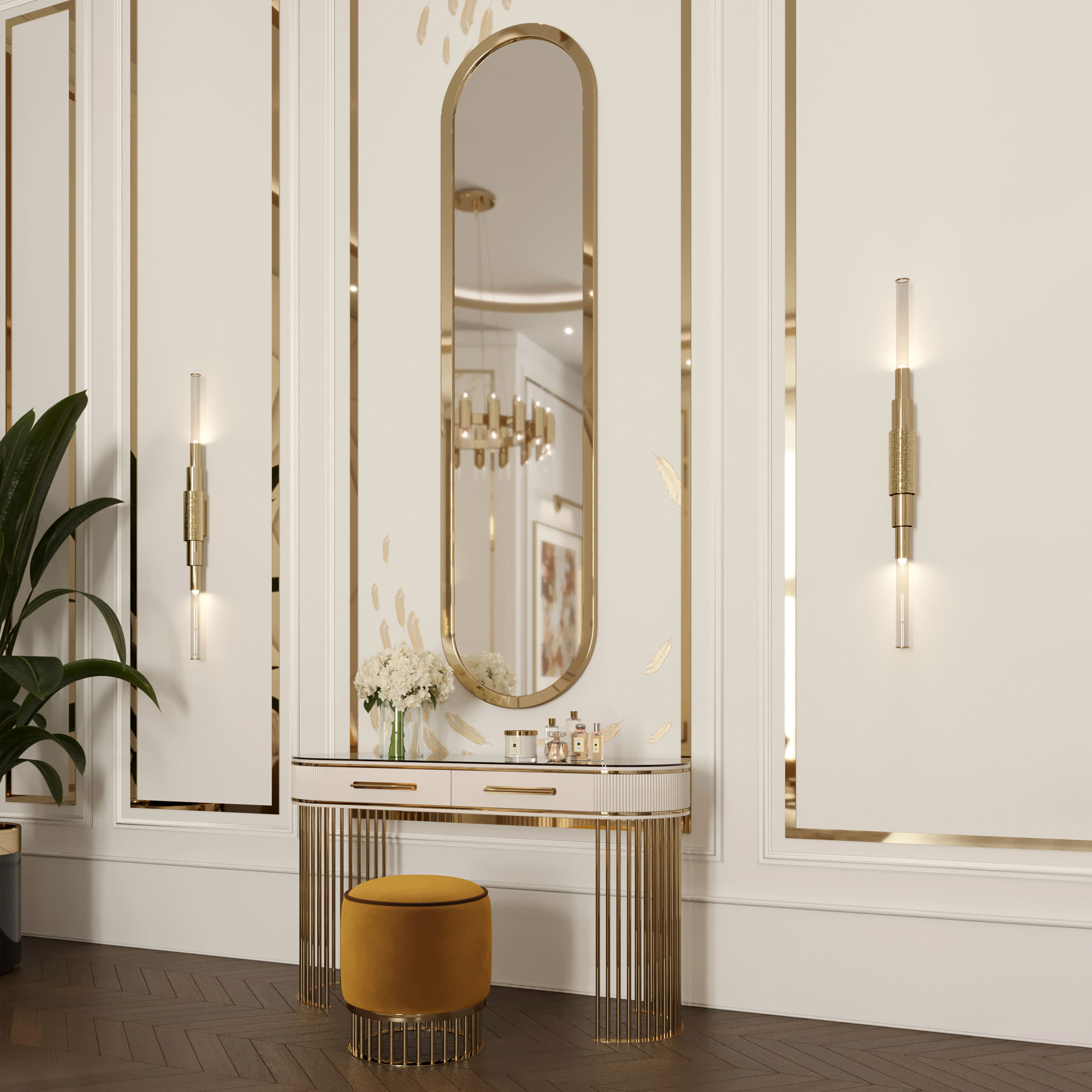 White Console Ribbed Base Art Deco Style Ribbed Console Table - Juliettes Interiors