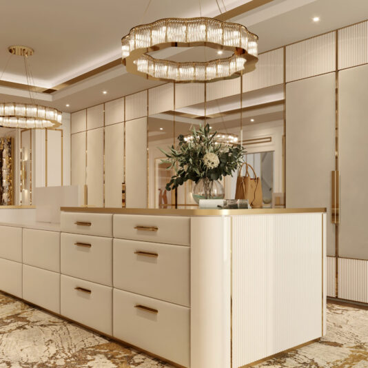 Modern Glass Art Deco Style Chandelier A modern, luxurious walk-in closet featuring mirrored walls and large white dresser drawers with gold handles. The Modern Glass Art Deco Style Chandelier hangs elegantly from the ceiling, while a glass vase with white flowers sits on top of the dresser, adding a touch of natural beauty.