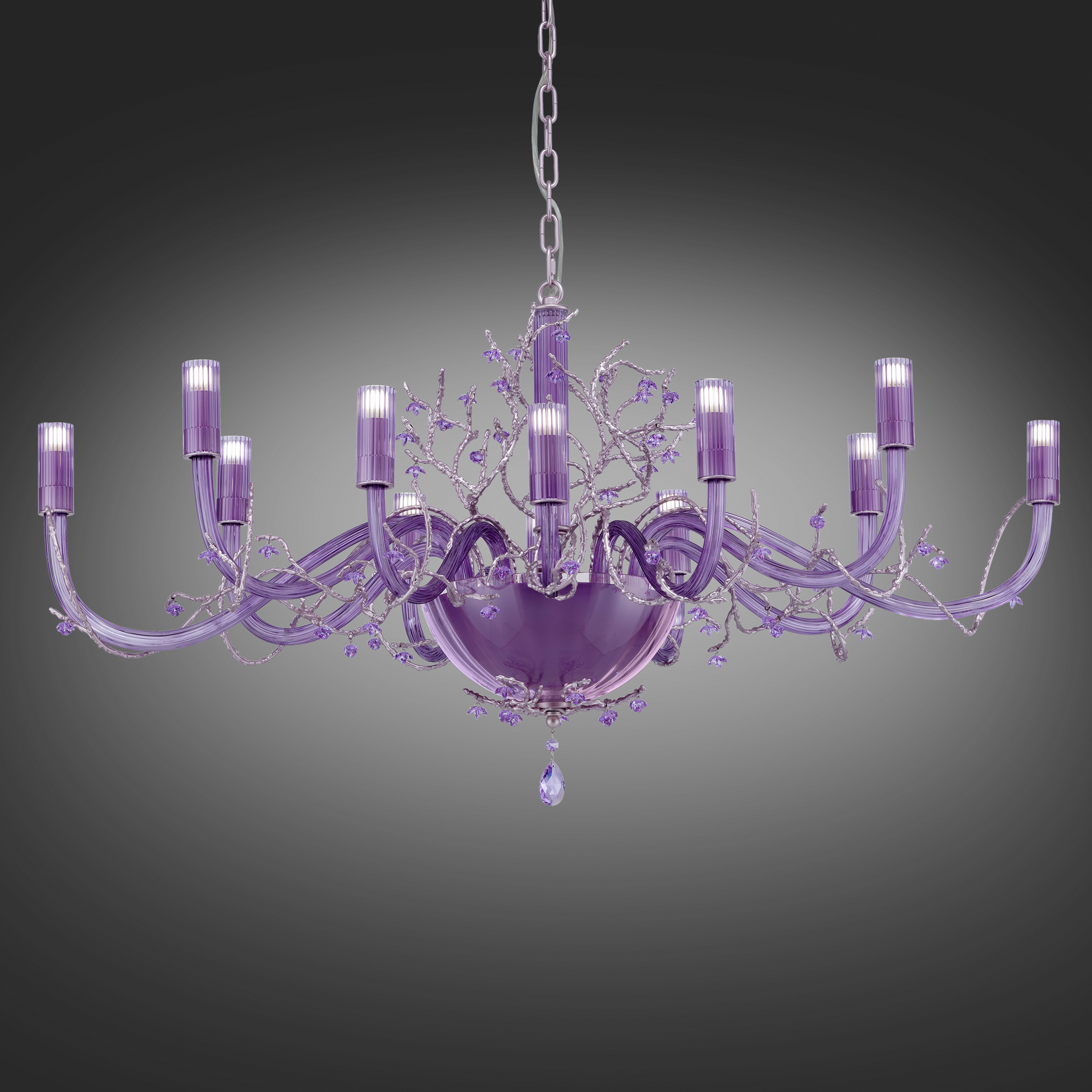 Modern Purple Glass Chandelier With Swarovski Crystal Flowers