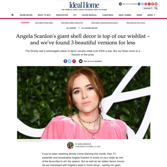 Angela Scanlon's giant shell decor by ideal homes