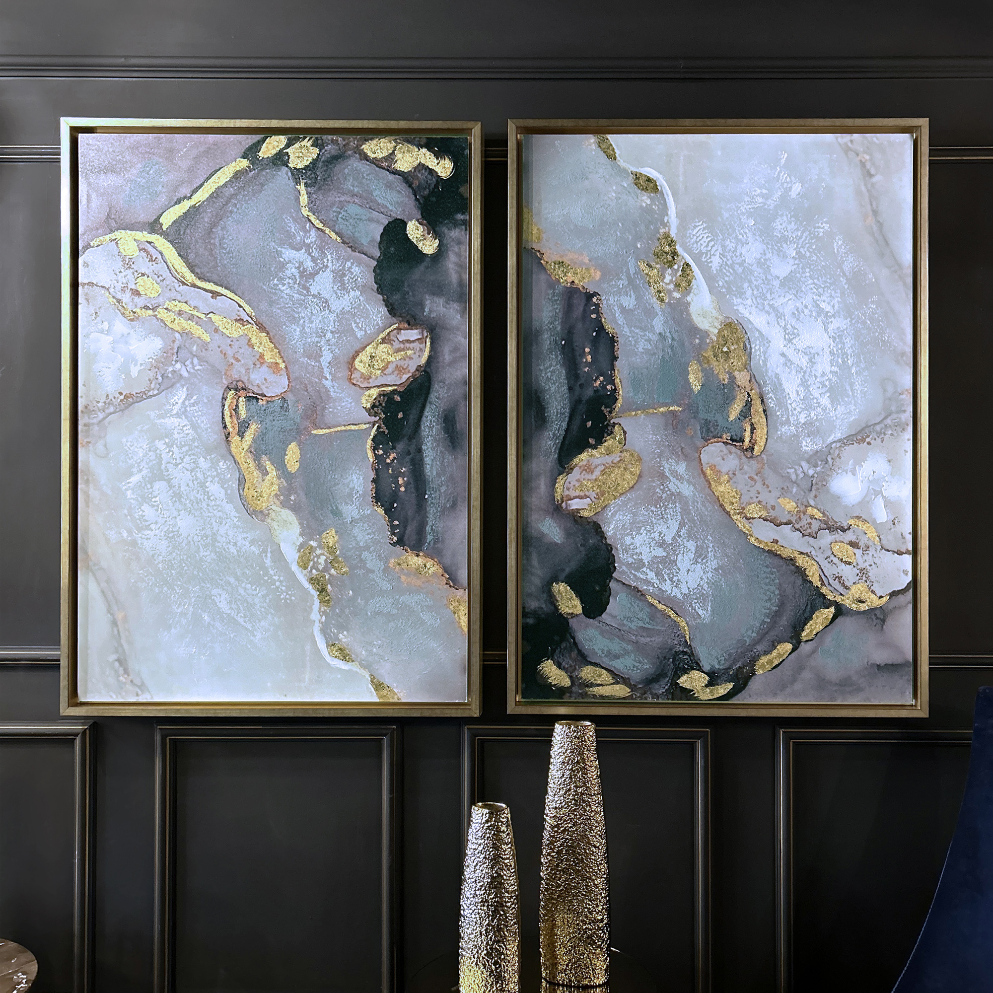 Set of Two Gold Framed Abstract Wall Art