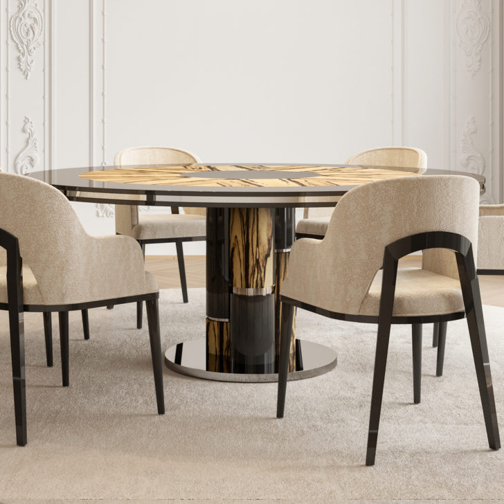 Luxury Round Ebony Veneer Dining Table