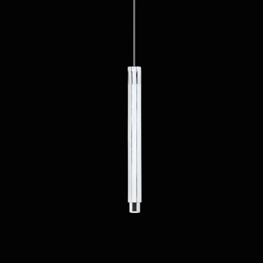 Modern Geometric Pendant Light A sleek, modern geometric pendant light from the Modern Geometric Pendant Light collection hangs from a slender, nearly invisible cord against a solid black backdrop. The cylindrical fixture boasts a glossy white finish, exuding a subtle, minimalist aesthetic.