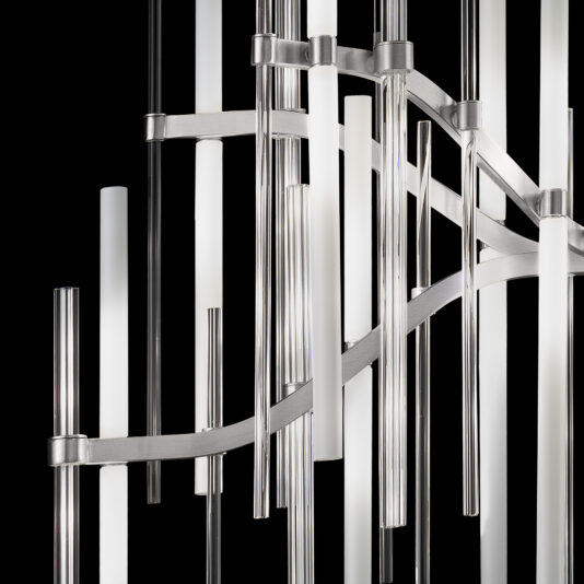 A close-up of the stunning Vertical Murano Glass Tube Chandelier.