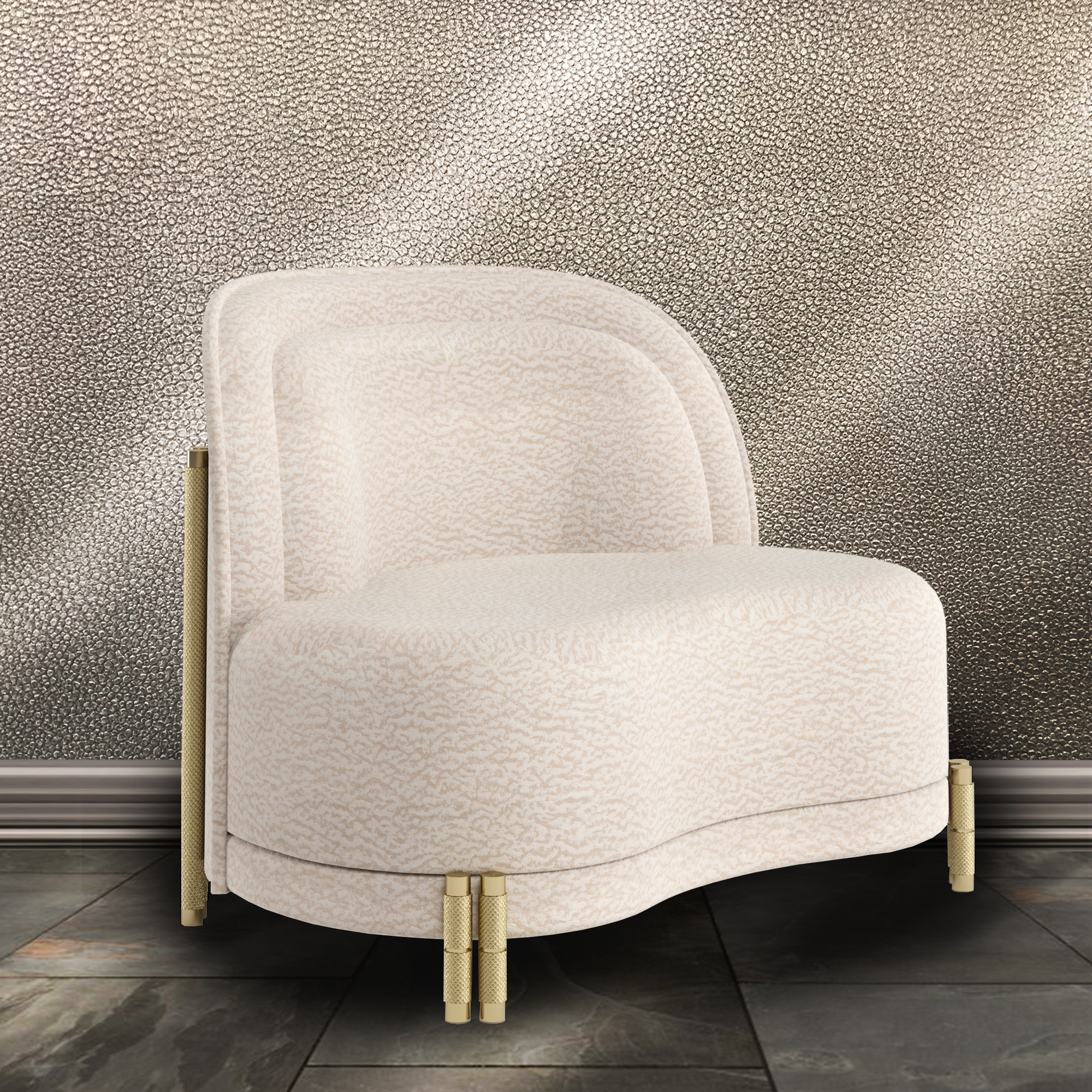 Contemporary Curved Velvet Armchair
