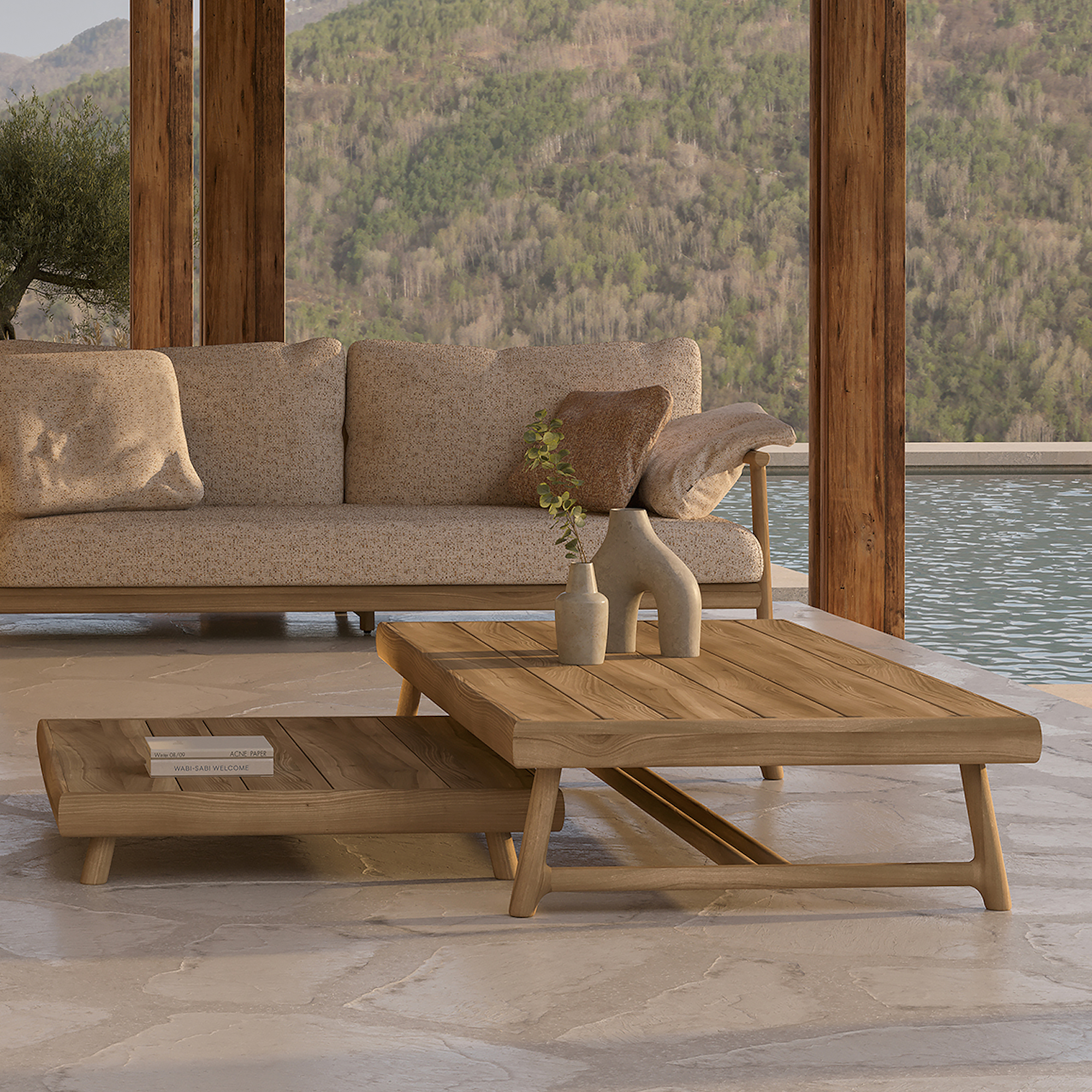 Contemporary Slatted Teak Outdoor Coffee Tables