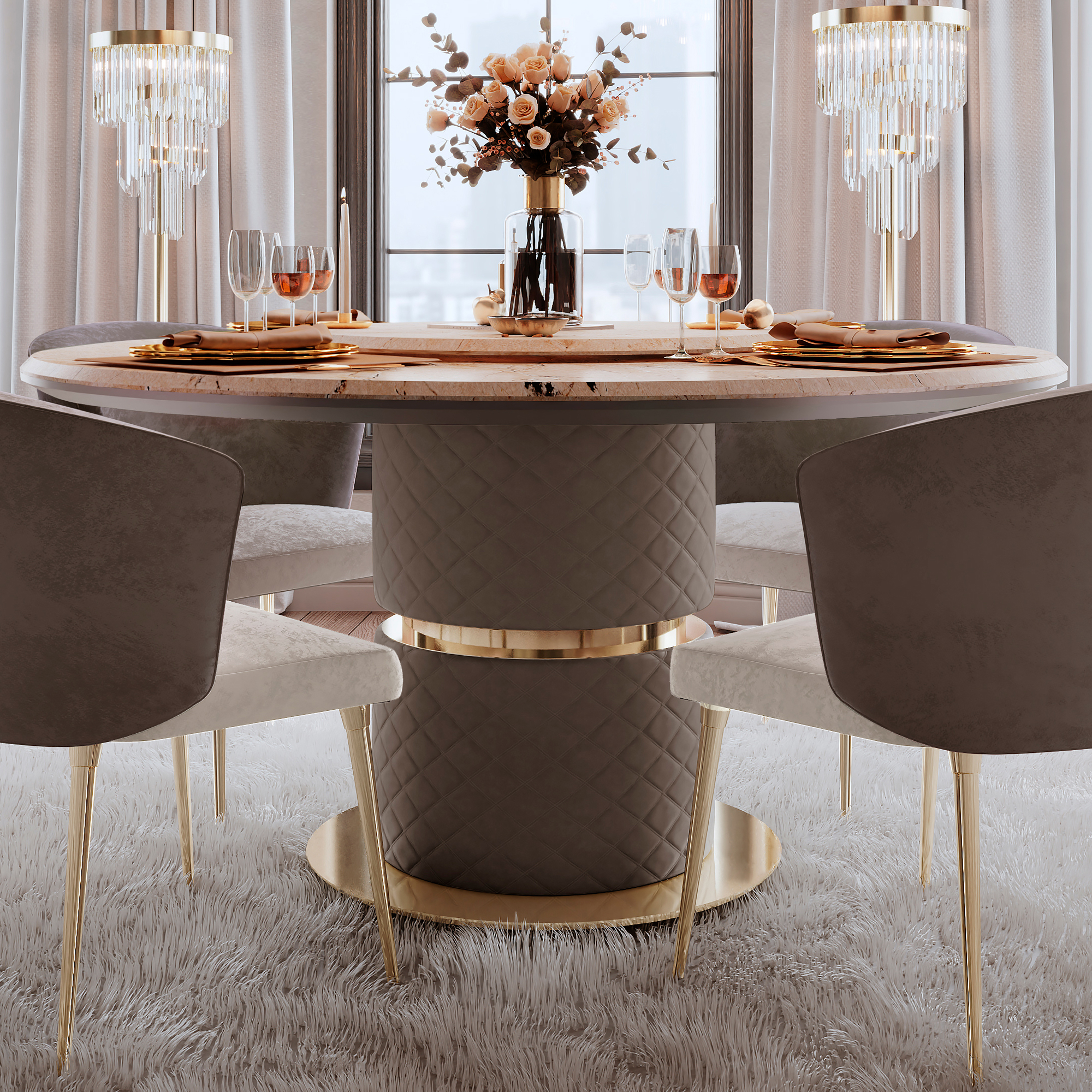 Marble Round Dining Table With Lazy Susan