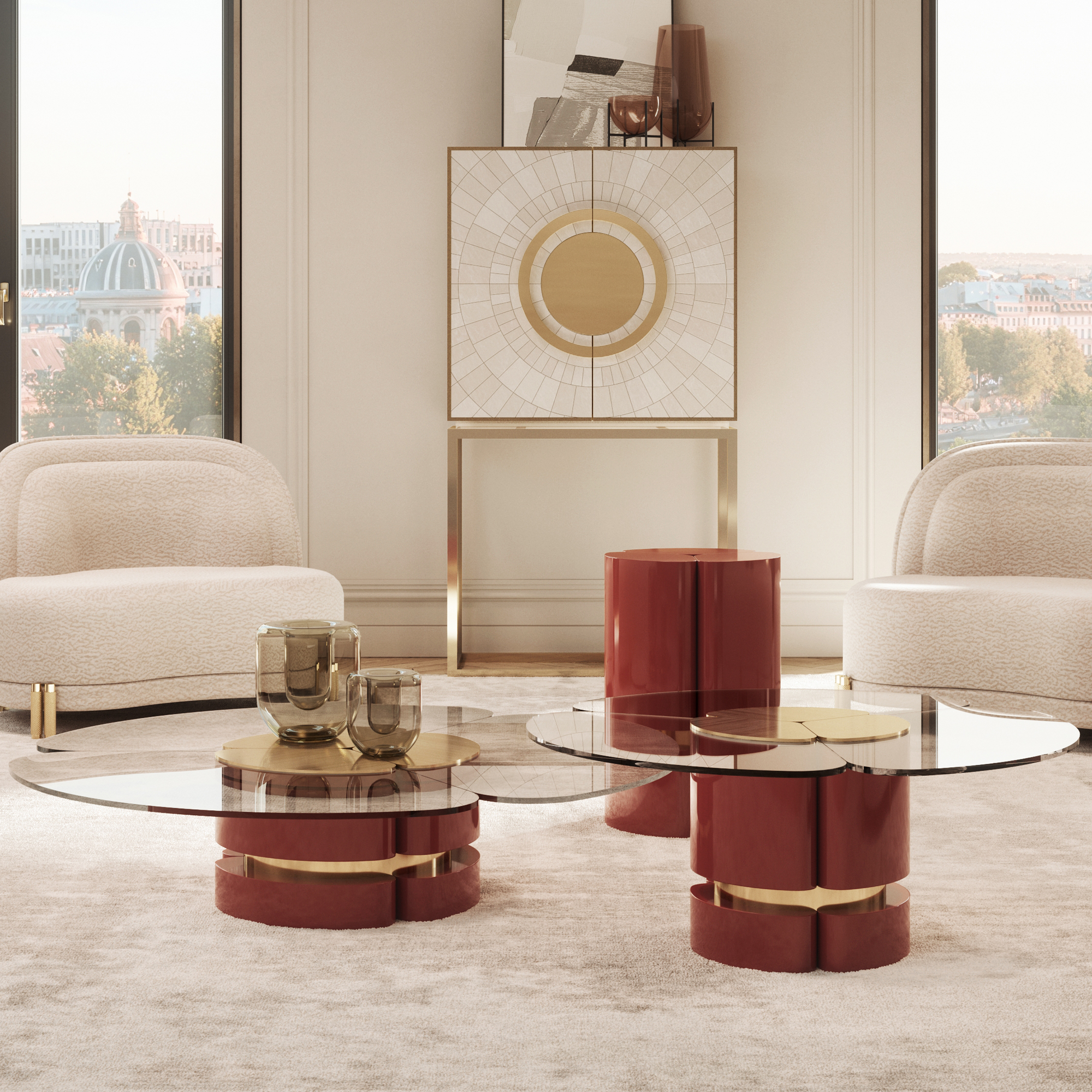 Modern Lacquered Coffee Table Set