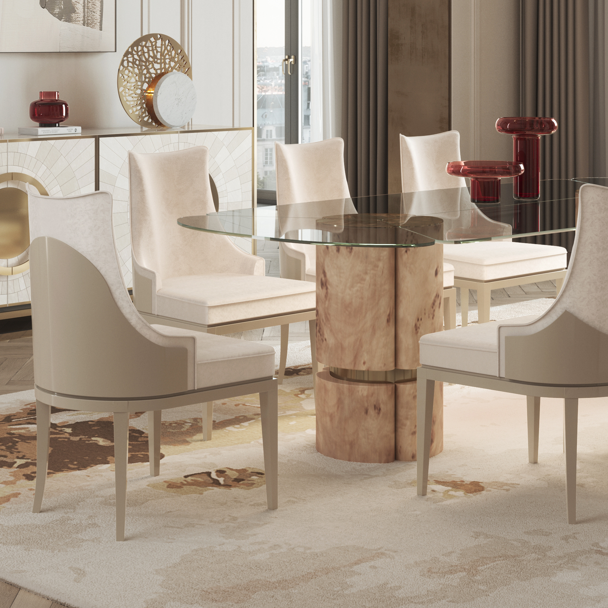 Modern Veneered Rectangular Glass Dining Set - Juliettes Interiors