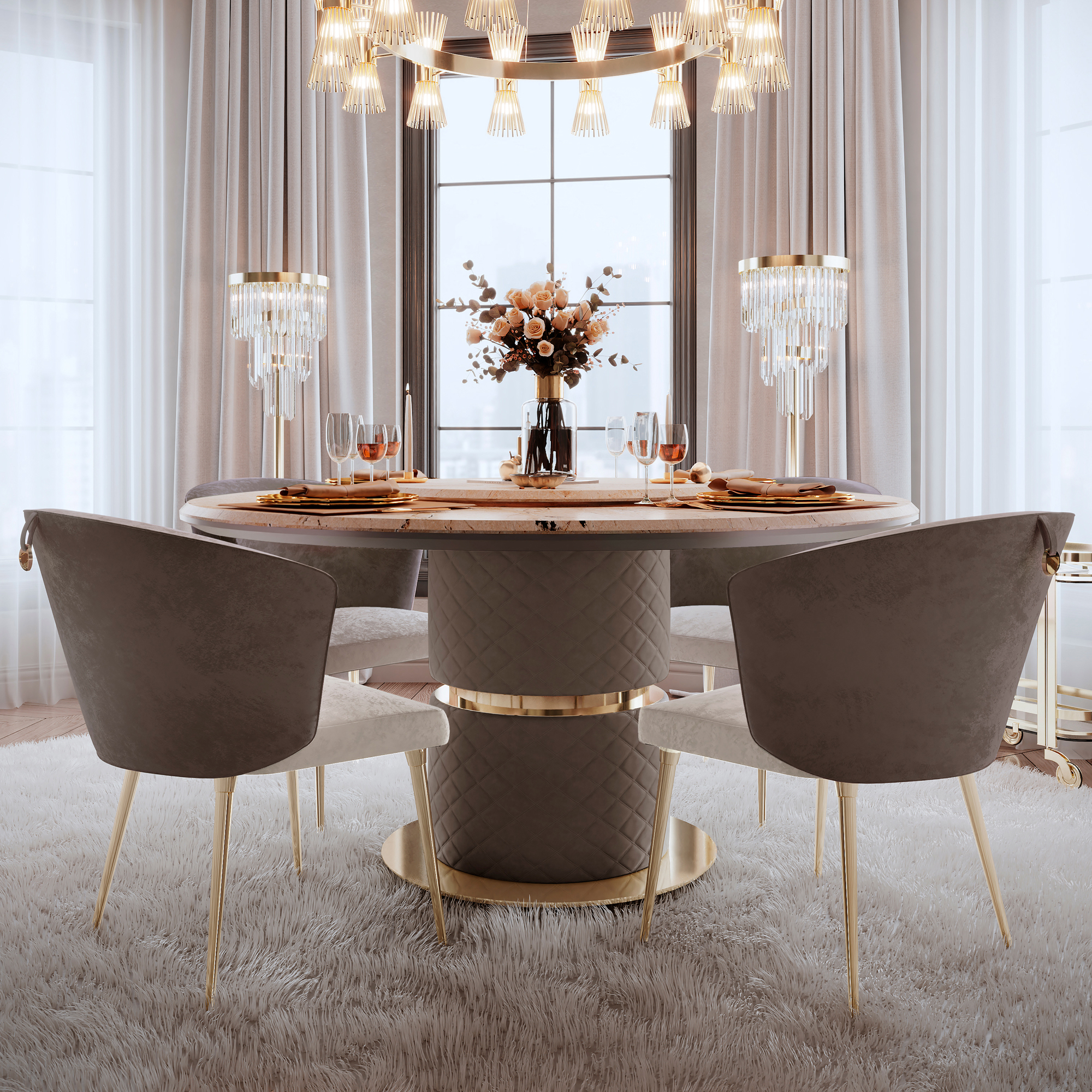 Round Marble Dining Set With Lazy Susan