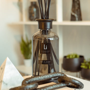 Extra Large Luxury White Musk Room Diffuser A dark glass bottle labeled