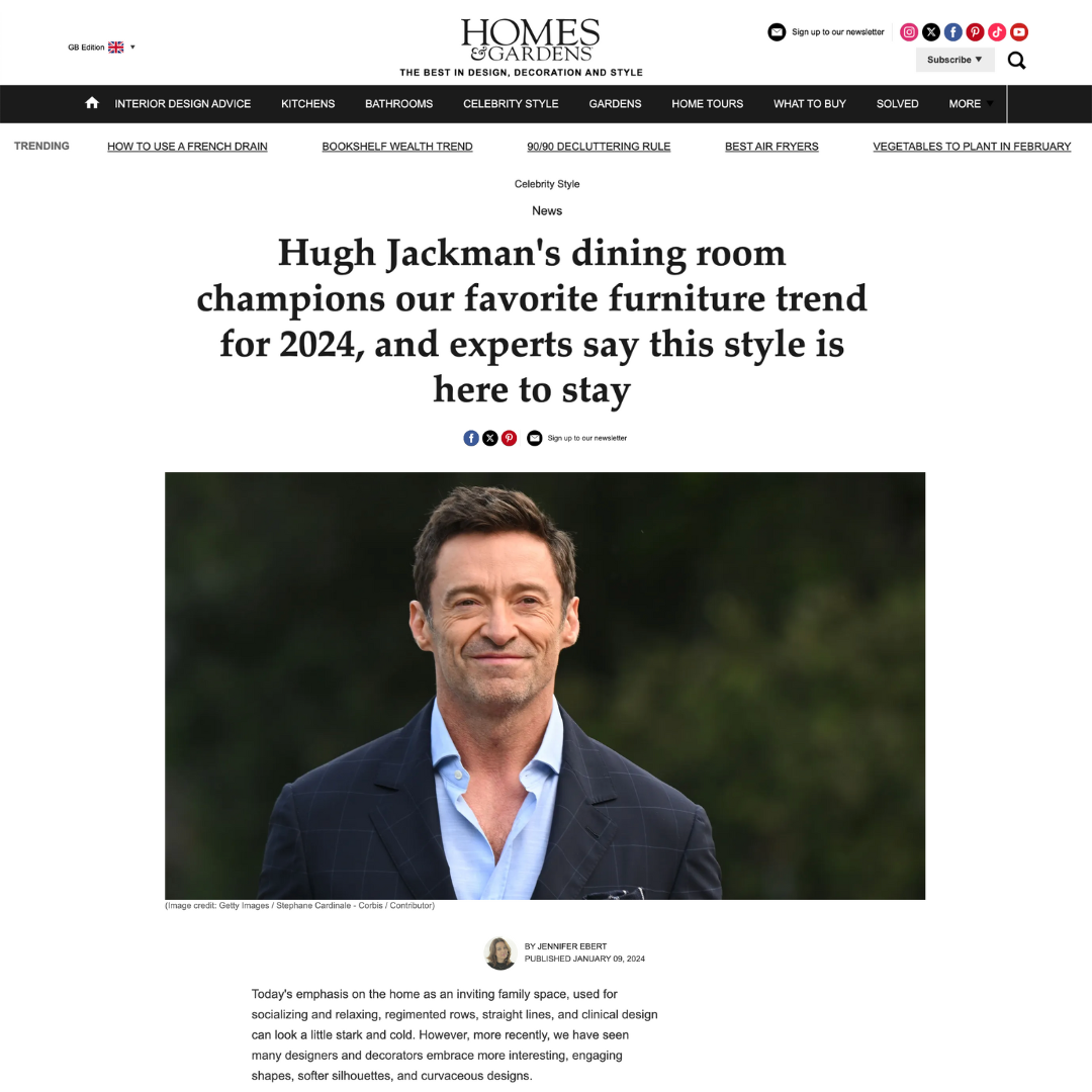 Hugh Jackman's dining room champions our favorite furniture trend for 2024, and experts say this style is here to stay