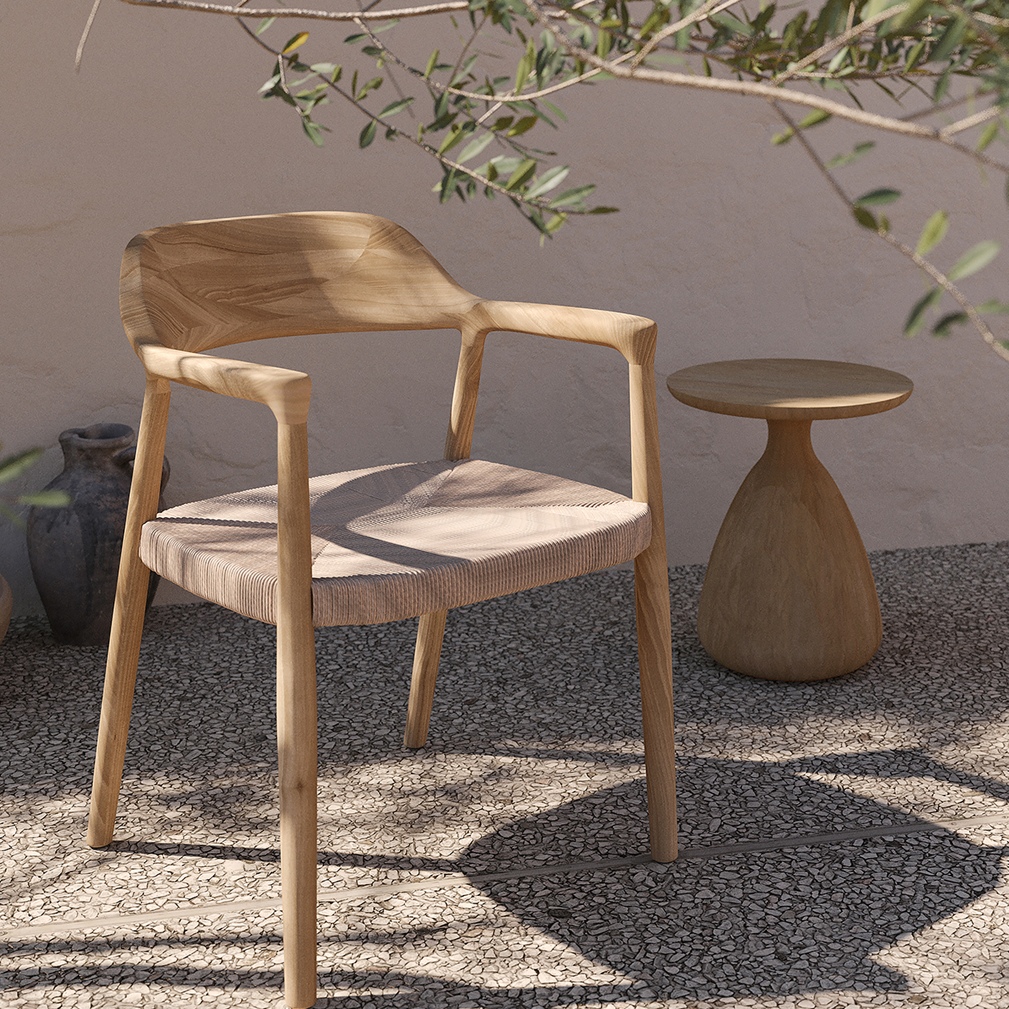 Outdoor Teak Woven Modern Dining Chair
