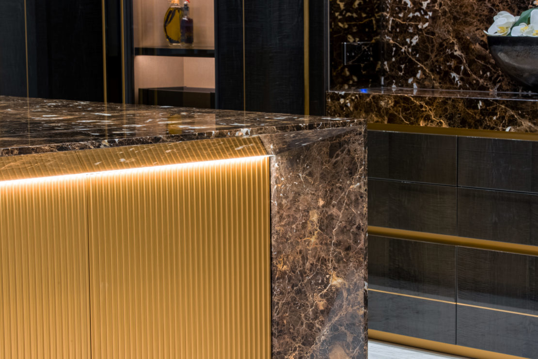 Luxury family kitchen under bench lighting