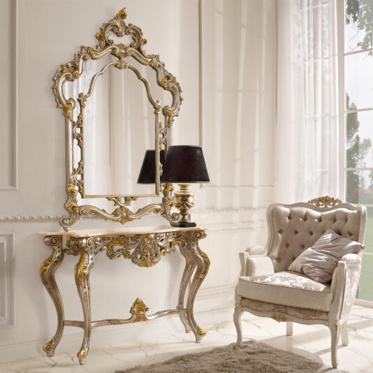 Classic reproduction baroque mirror and console set