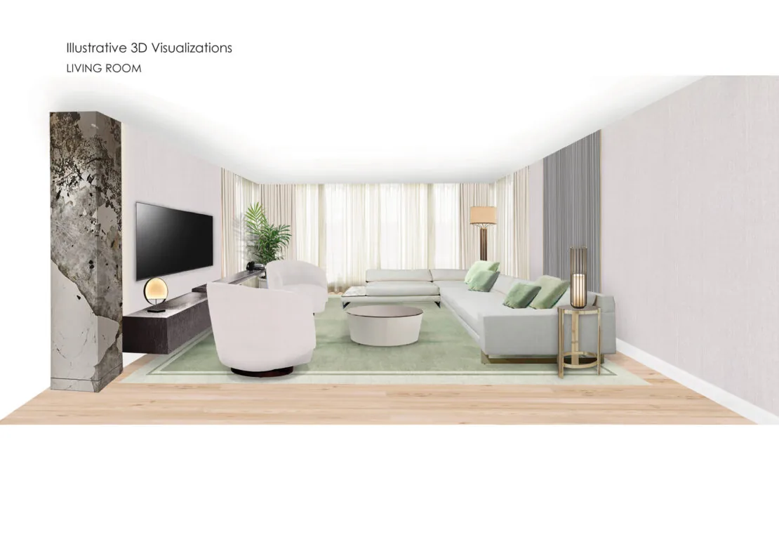 3D visualisation of Luxury Interior Design of a living room in a London apartment