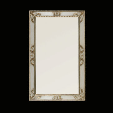 Rococo Style Rectangular Wall Mirror The Rococo Style Rectangular Wall Mirror features a vintage aesthetic with an ornate gold frame, beautifully showcasing intricate floral and swirl designs on a black background, offering a classic and elegant appearance.