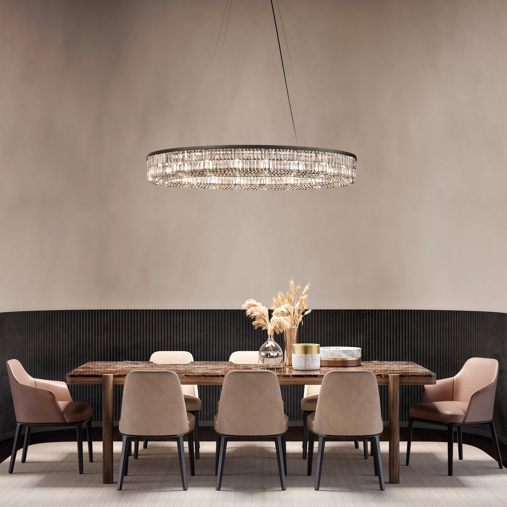 Modern Oval Smoked Cut Crystal Chandelier - Juliettes Interiors