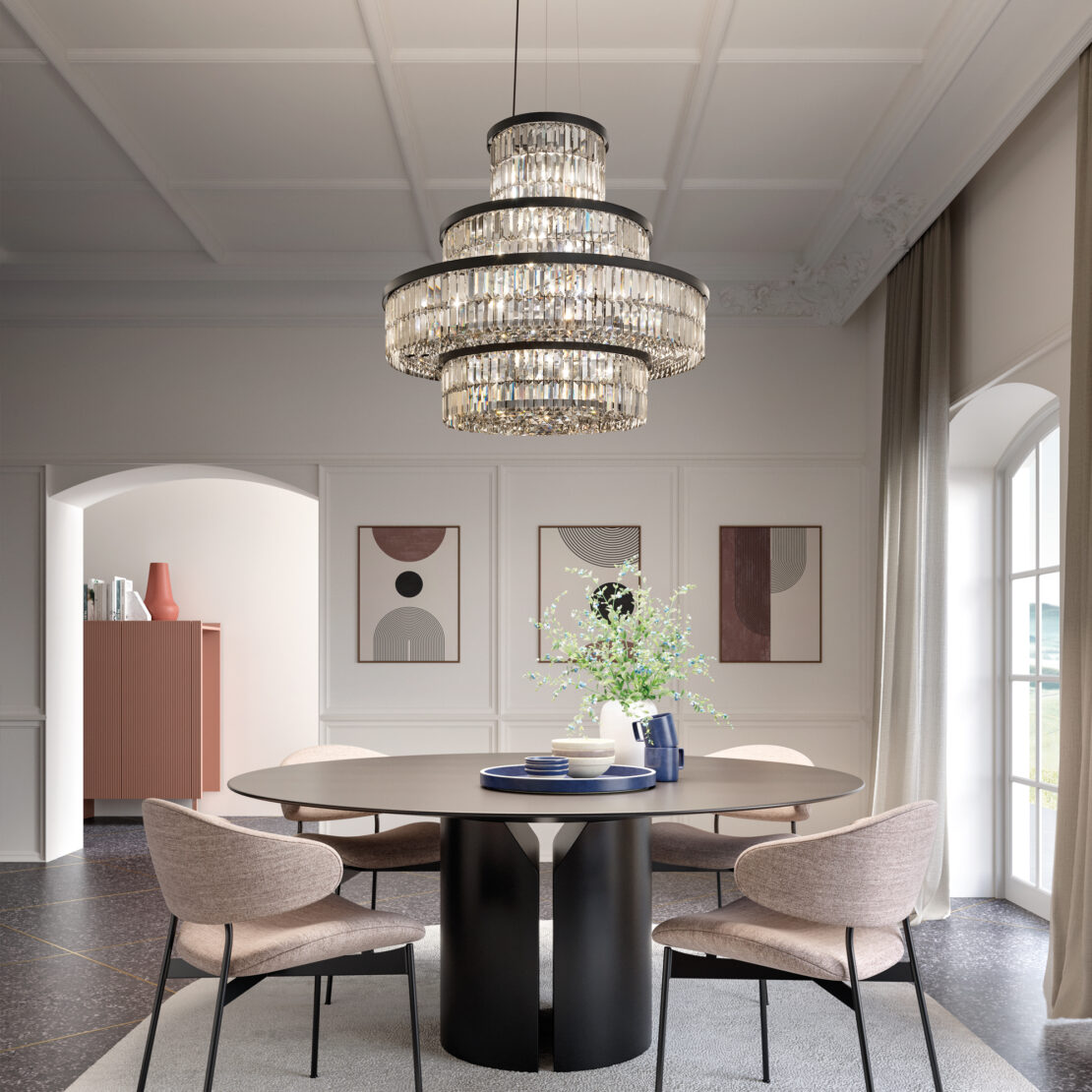 Modern Smoked Cut Crystal Tiered Chandelier - Juliettes Interiors