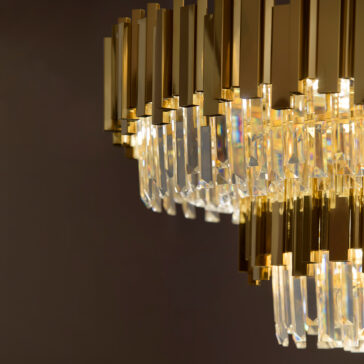 Modern Tiered Crystal Chandelier A close-up of the