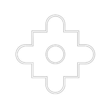 The depiction features a symmetric puzzle piece with four rounded extensions forming a cross shape. At its core lies a large cut crystal, similar to the centerpiece of the Large Statement Cut Crystal Ceiling Light, linked by short lines in an abstract design on a white background.