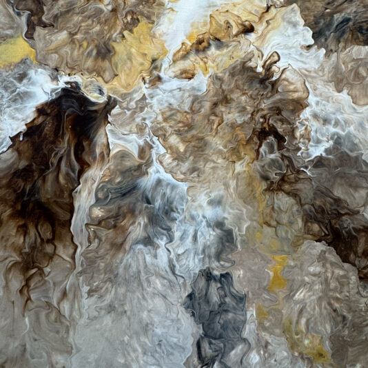 Contemporary Abstract Original Artwork Contemporary Abstract Original Artwork with swirling brown, gray, white, and gold tones. The fluid design creates a marbled effect inspired by natural rock formations or wisps of smoke.