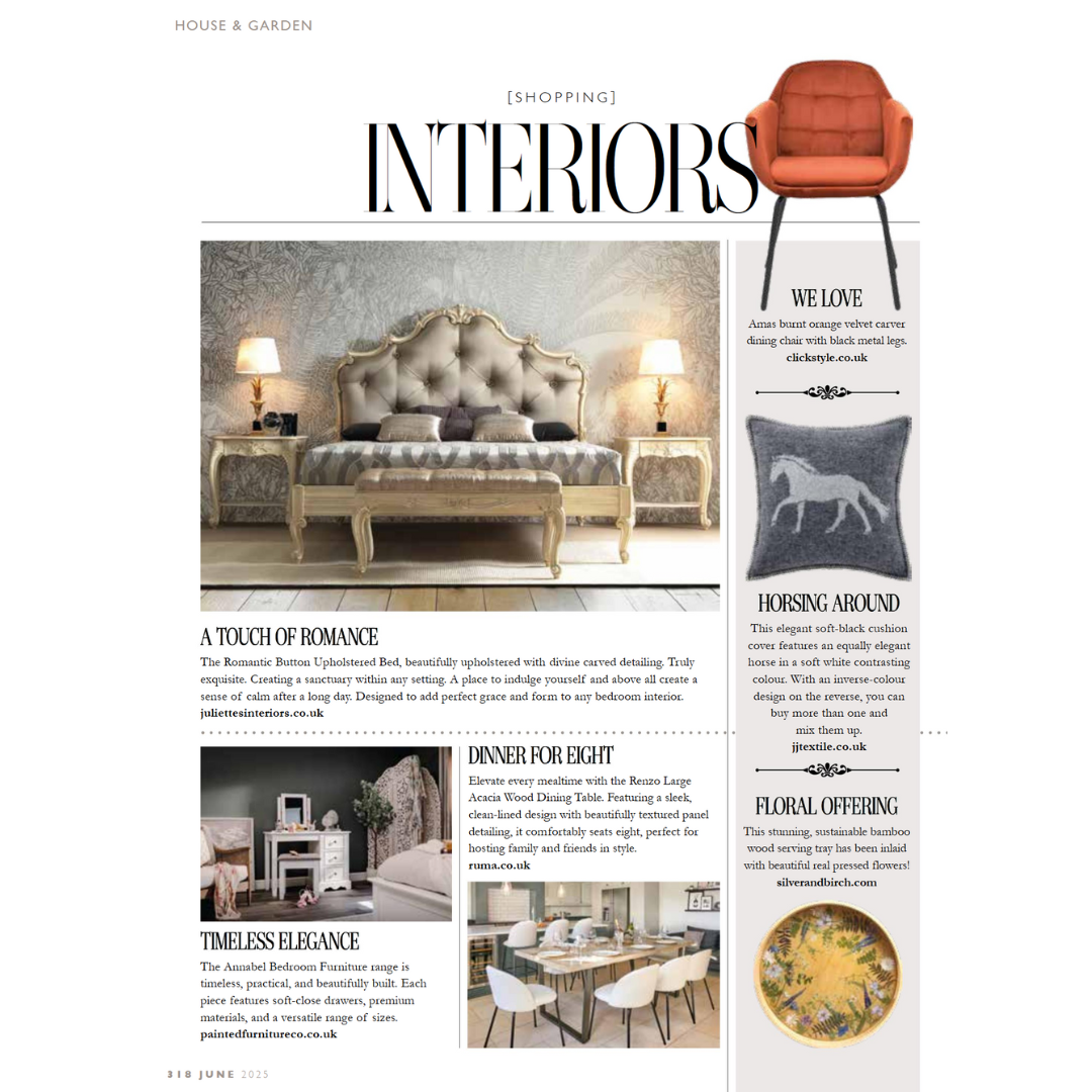 A screenshot of part of the copy in the article in Chelsea Life's print magazine, with the title: '[Shopping] Interiors'. The article features Juliettes Interiors.