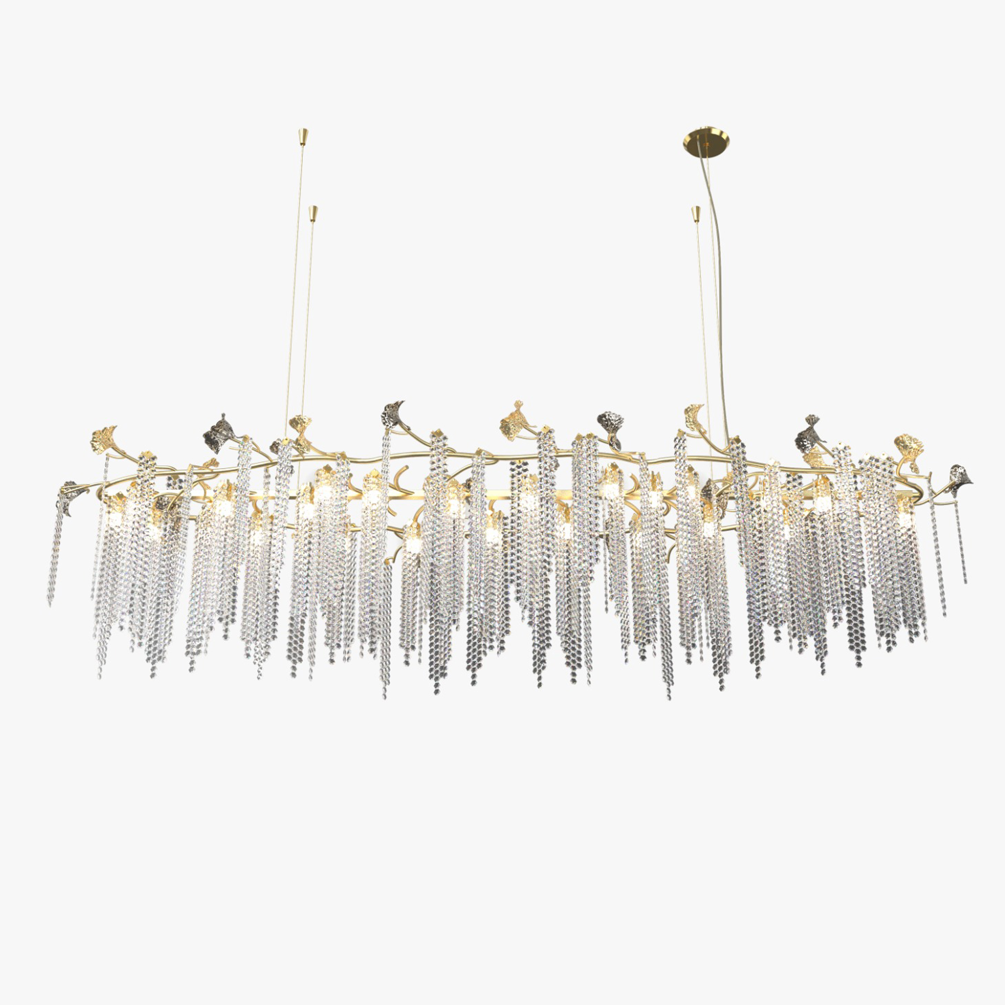 Contemporary Leaf Chandelier With Crystal Drops - Juliettes Interiors
