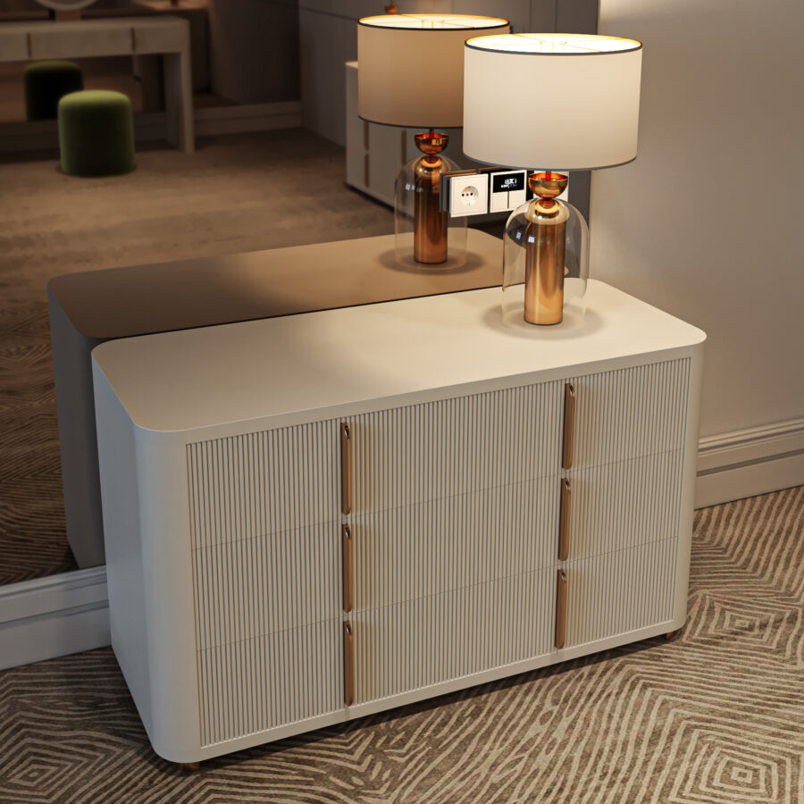 Furniture finishes: matt lacquer and ribbed fronts on a contemporary dresser