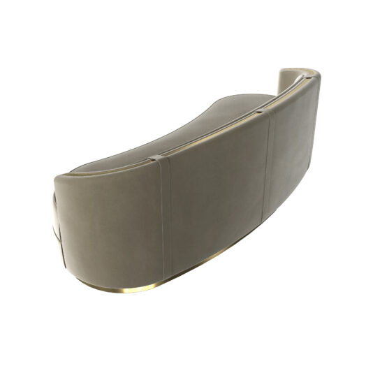 Luxury Modern Curved Sofa The Luxury Modern Curved Sofa features smooth beige upholstery with gold trim along the base and top edge, shown from the back against a white background.
